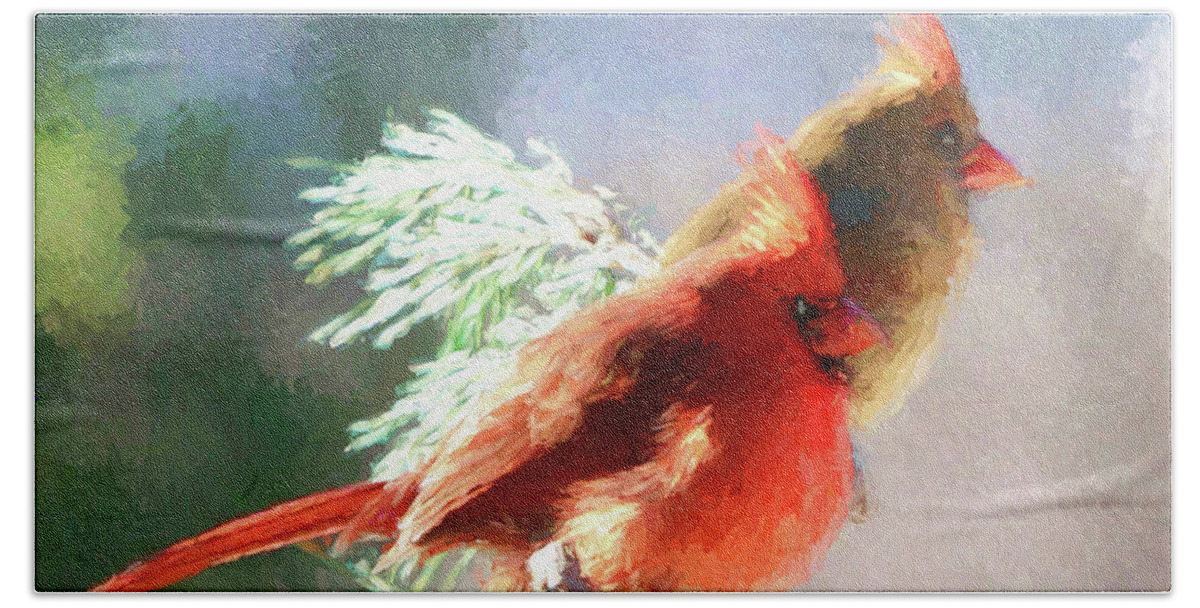 Birds Beach Towel featuring the photograph Cardinals #1 by John Freidenberg