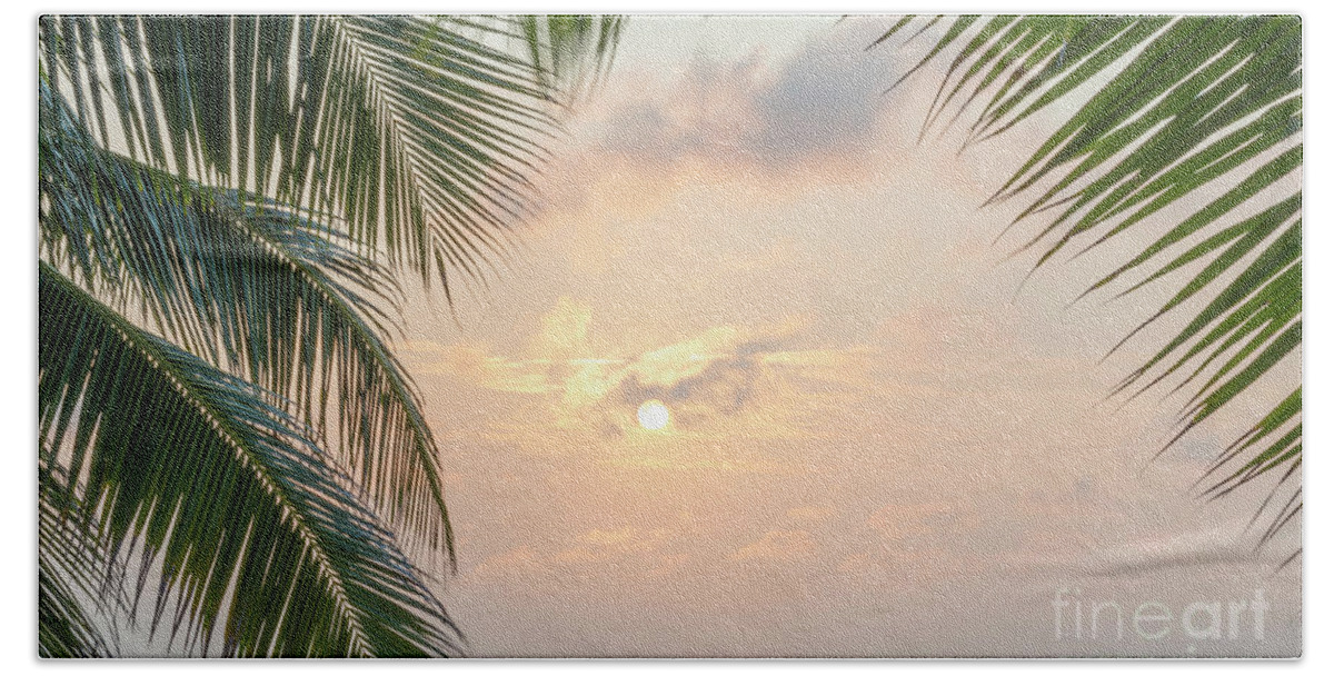 Caribbean Beach Towel featuring the photograph Caribbean Sunrise Palms Background #1 by THP Creative