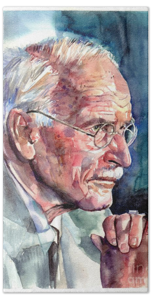 Carl Beach Towel featuring the painting Carl Gustav Jung portrait by Suzann Sines