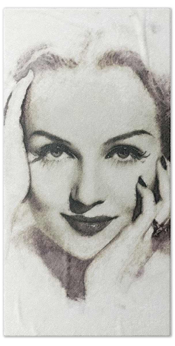 Carole Beach Towel featuring the digital art Carole Lombard, Vintage Actress #1 by Esoterica Art Agency
