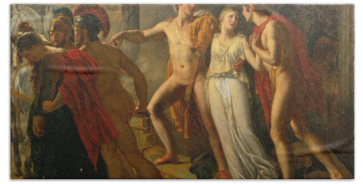 Jean-bruno Gassies Beach Towel featuring the painting Castor and Pollux rescuing Helen #1 by Jean-Bruno Gassies