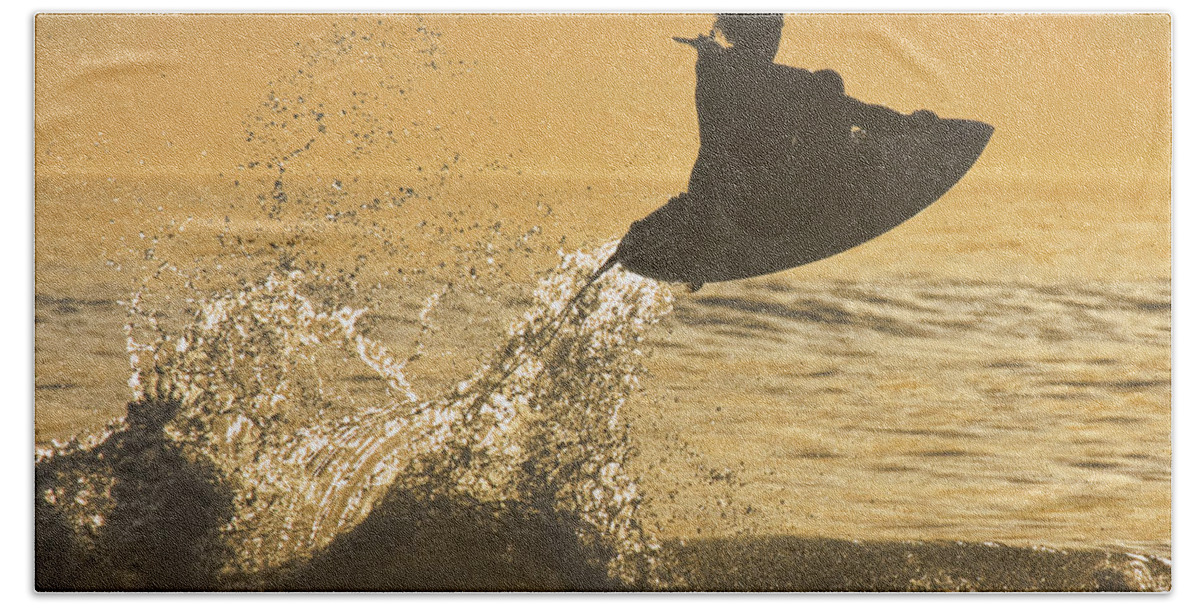 Surf Surfer Surf Beach Sheet featuring the photograph Catching Air #1 by Beth Sargent