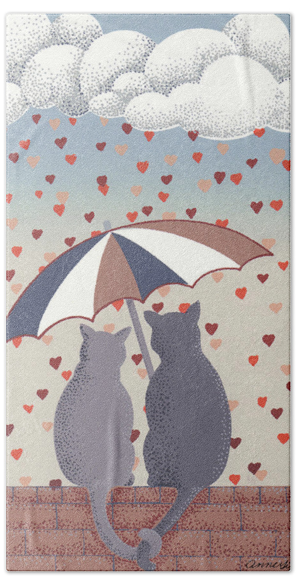 Cats Artwork Beach Towel featuring the mixed media Cats in Love #1 by Anne Gifford