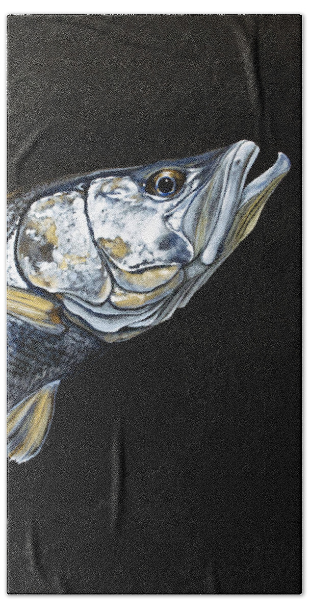 Snook Beach Sheet featuring the painting Caught in the Surf Snook by Joan Garcia