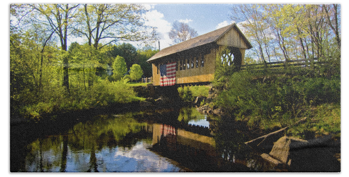 new England Covered Bridges Beach Towel featuring the photograph Cilleyville Bridge #1 by Paul Mangold