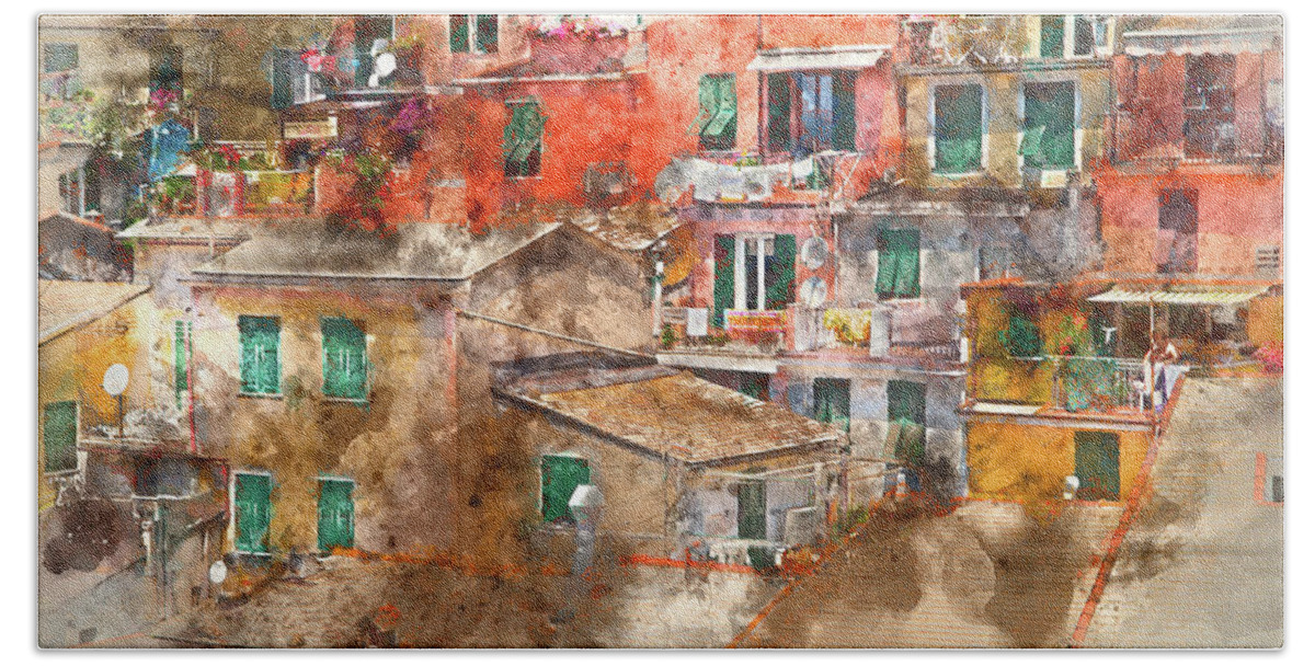 Green Beach Sheet featuring the photograph Colorful Homes in Cinque Terre Italy #1 by Brandon Bourdages