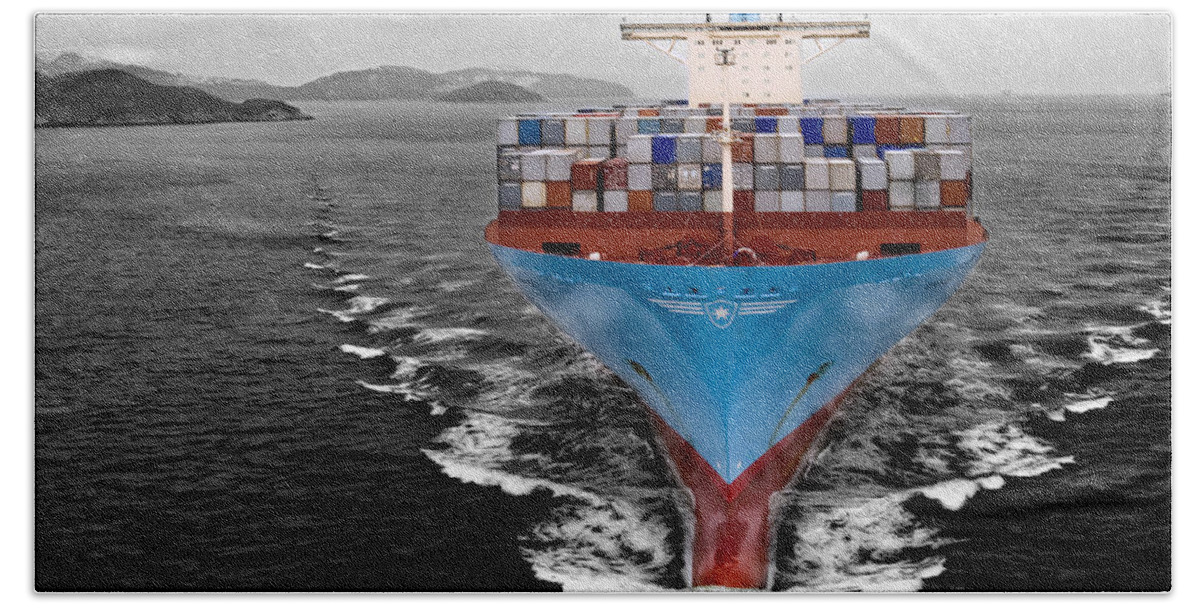 Container Ship Beach Towel featuring the photograph Container Ship #1 by Mariel Mcmeeking