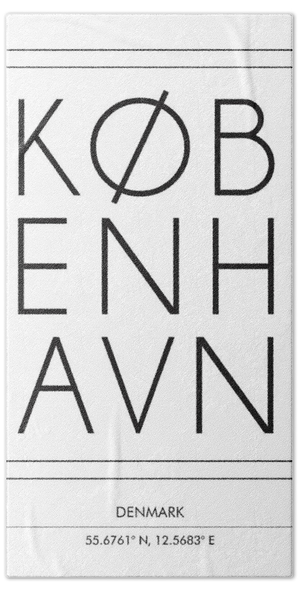 Copenhagen Beach Towel featuring the mixed media Copenhagen, Denmark - City Name Typography - Minimalist City Posters #2 by Studio Grafiikka