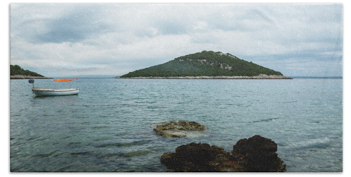Losinj Beach Towel featuring the photograph Cunski beach and coastline, Losinj Island, Croatia #1 by Ian Middleton