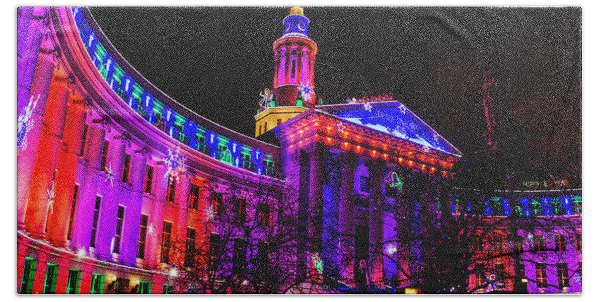 Christmas Beach Sheet featuring the photograph Denver City and County Building Holiday Lights #1 by Teri Virbickis