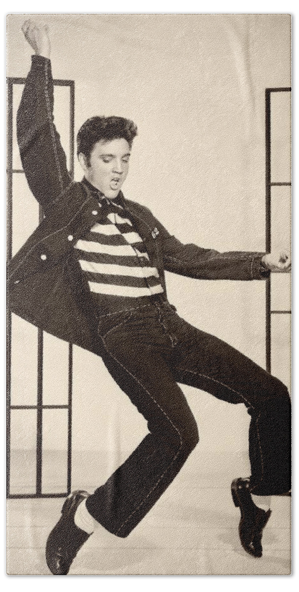 Publicity Photo Beach Sheet featuring the photograph Elvis Presley in Jailhouse Rock 1957 #1 by Mountain Dreams