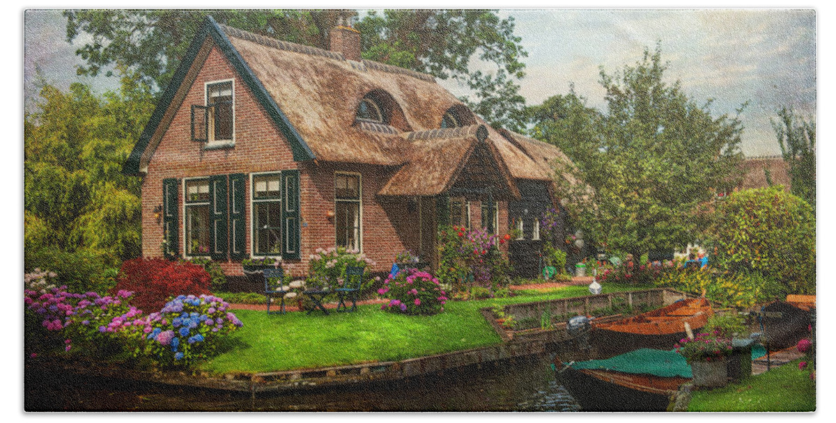 Netherlands Beach Towel featuring the photograph Fairytale House. Giethoorn. Venice of the North by Jenny Rainbow