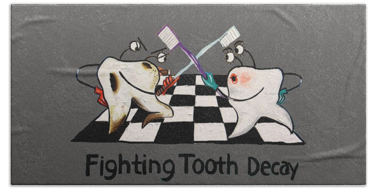 Fighting Tooth Decay Beach Towel featuring the painting Fighting Tooth Decay by Anthony Falbo
