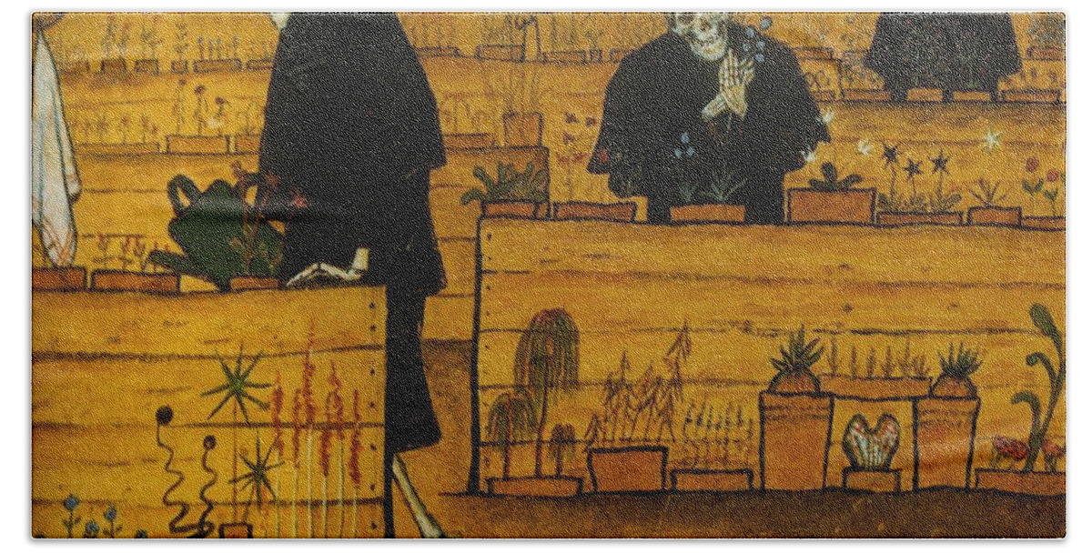 Hugo Simberg Garden Of Death Beach Towel featuring the painting Garden of Death #1 by Hugo Simberg