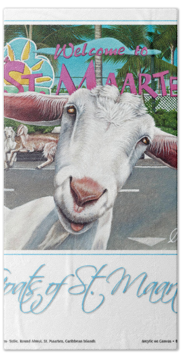 Beach Towel featuring the painting Goats Of St. Maarten- Sofie #1 by Cindy D Chinn