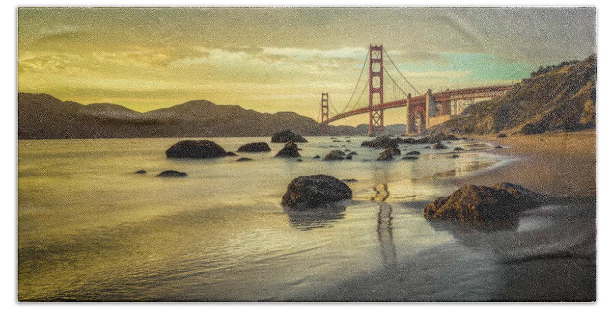 San Francisco Beach Towel featuring the photograph Golden Gate Sunset #1 by James Udall