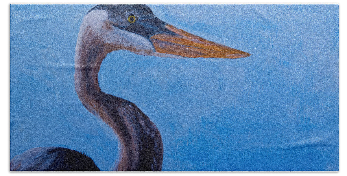 Heron Beach Towel featuring the painting Great Blue Heron #2 by Roger Wedegis