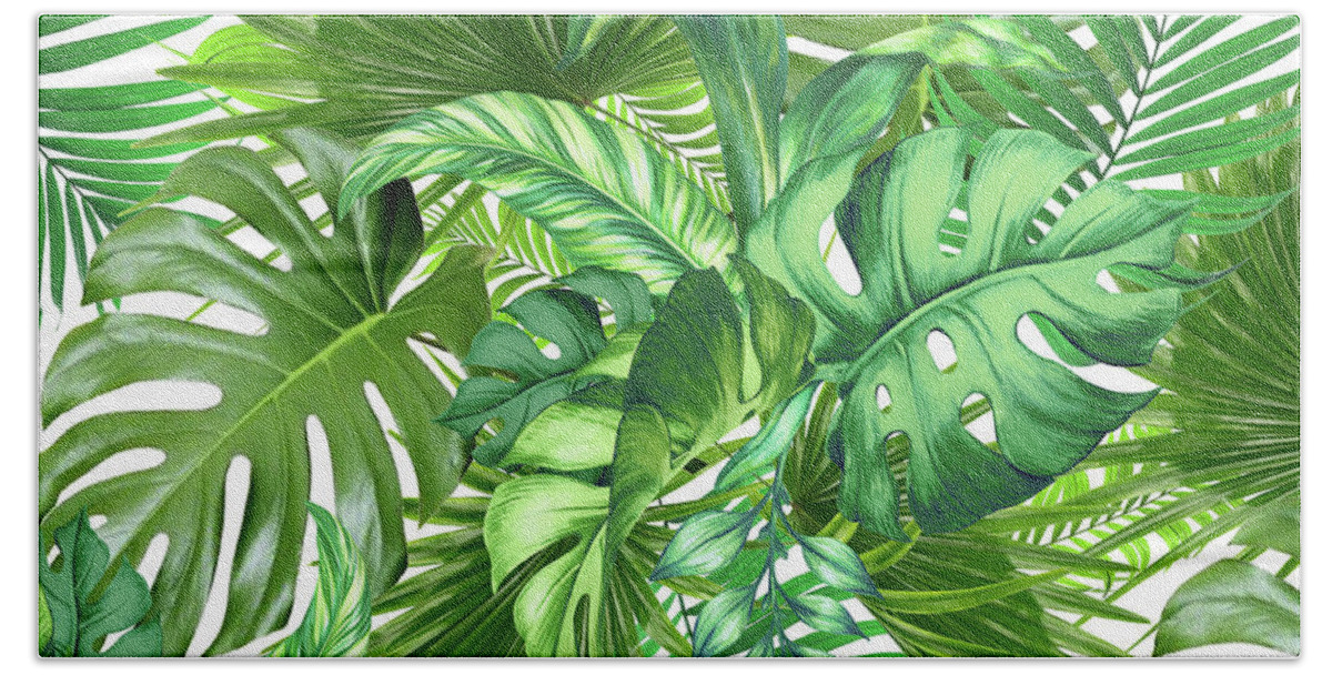 Tropical Leaf.nature Design Beach Towel featuring the painting Green Tropic by Mark Ashkenazi