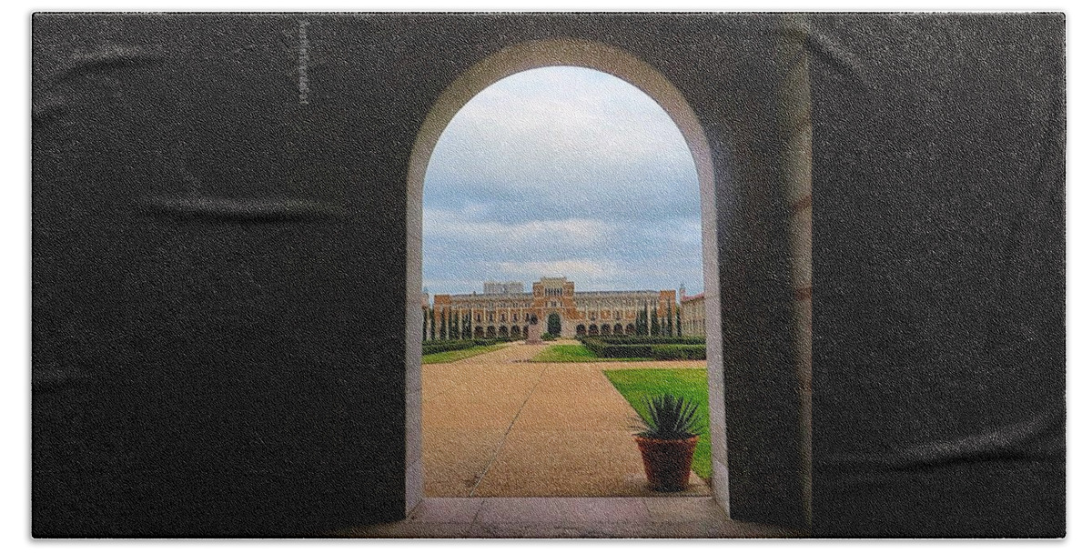 Beautiful Beach Towel featuring the photograph Greetings From Rice University. #framed #1 by Austin Tuxedo Cat