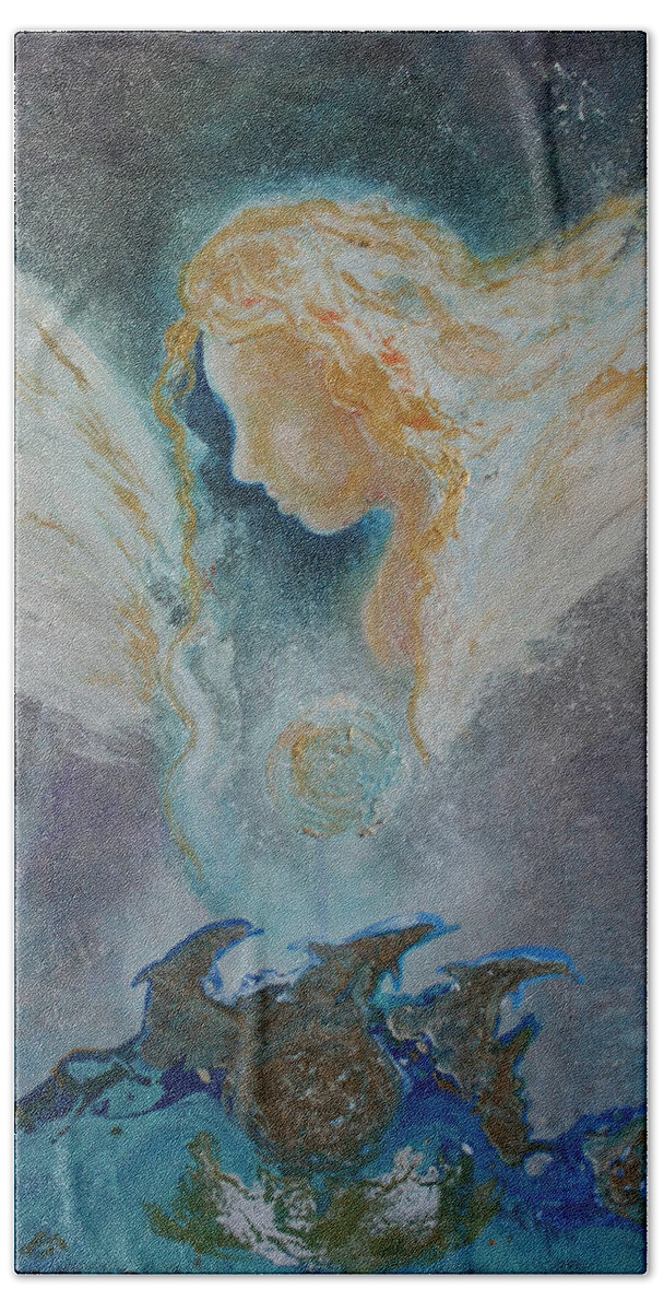 Dolphin Acrylic Resin Beach Towel featuring the painting Angelic Encounters by Alma Yamazaki