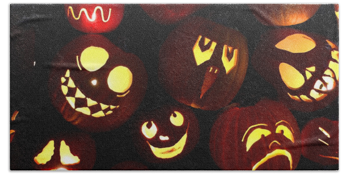 Halloween Beach Towel featuring the photograph Halloween Pumpkins #1 by Cristina Stefan
