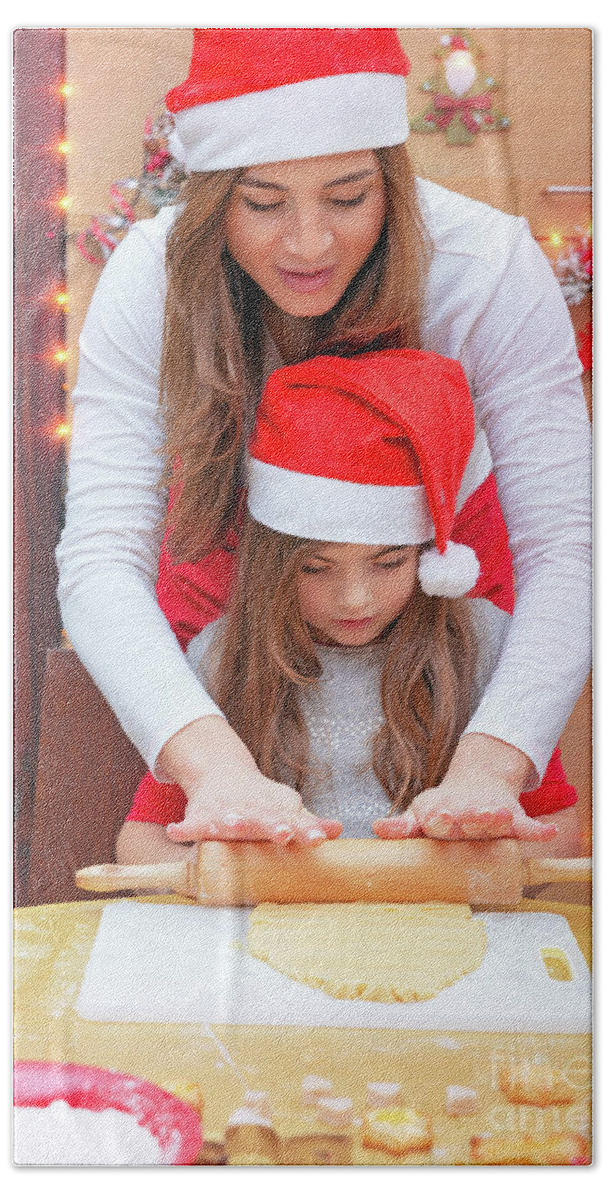 Baby Beach Towel featuring the photograph Happy family making Christmas cookies #1 by Anna Om
