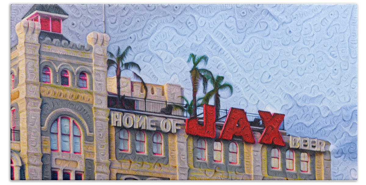 New Beach Towel featuring the painting Home of Jax Beer #2 by Bill Cannon