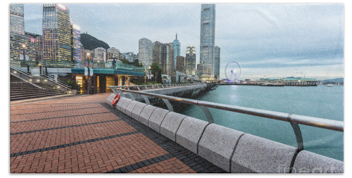 China Beach Towel featuring the photograph Hong Kong island promenade #1 by Didier Marti