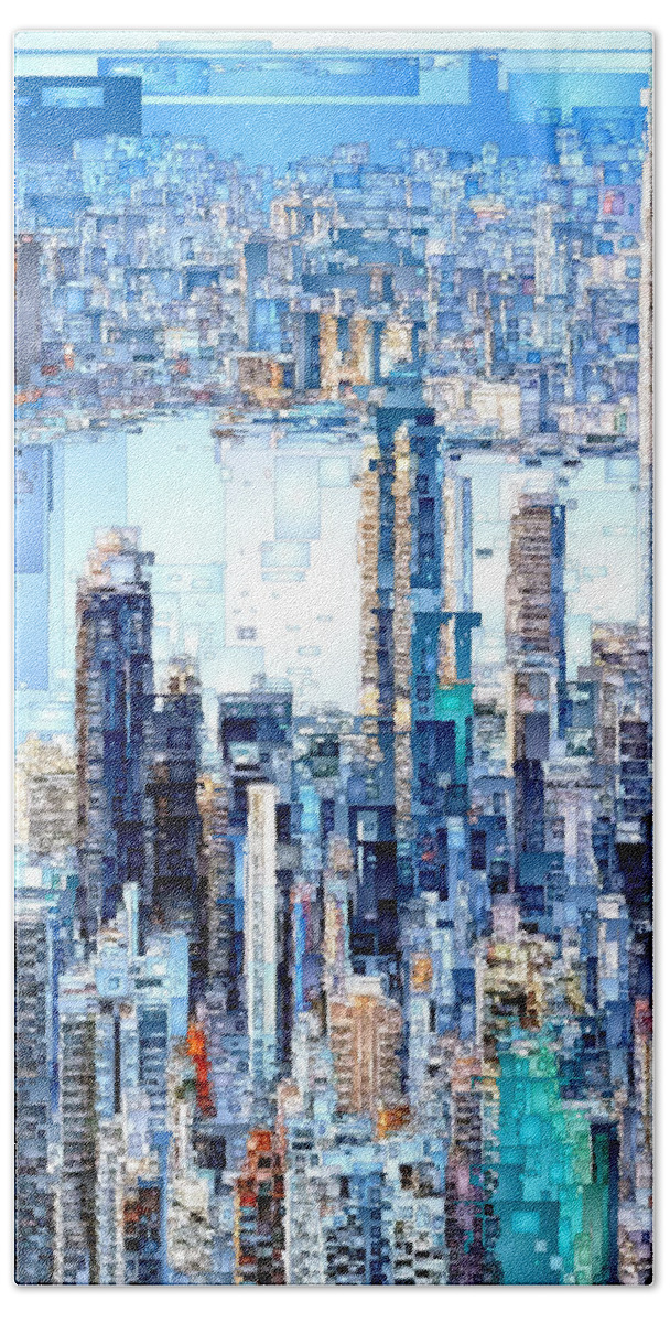 Rafael Salazar Beach Towel featuring the digital art Hong Kong Skyline #1 by Rafael Salazar