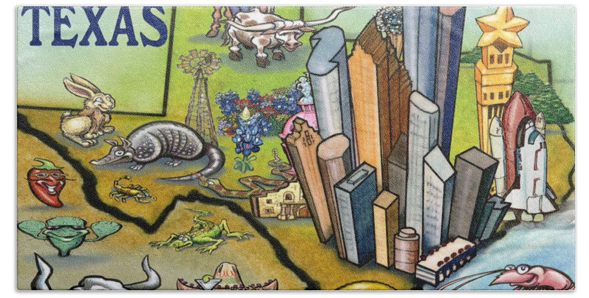 Houston Beach Sheet featuring the digital art Houston Texas Cartoon Map #1 by Kevin Middleton