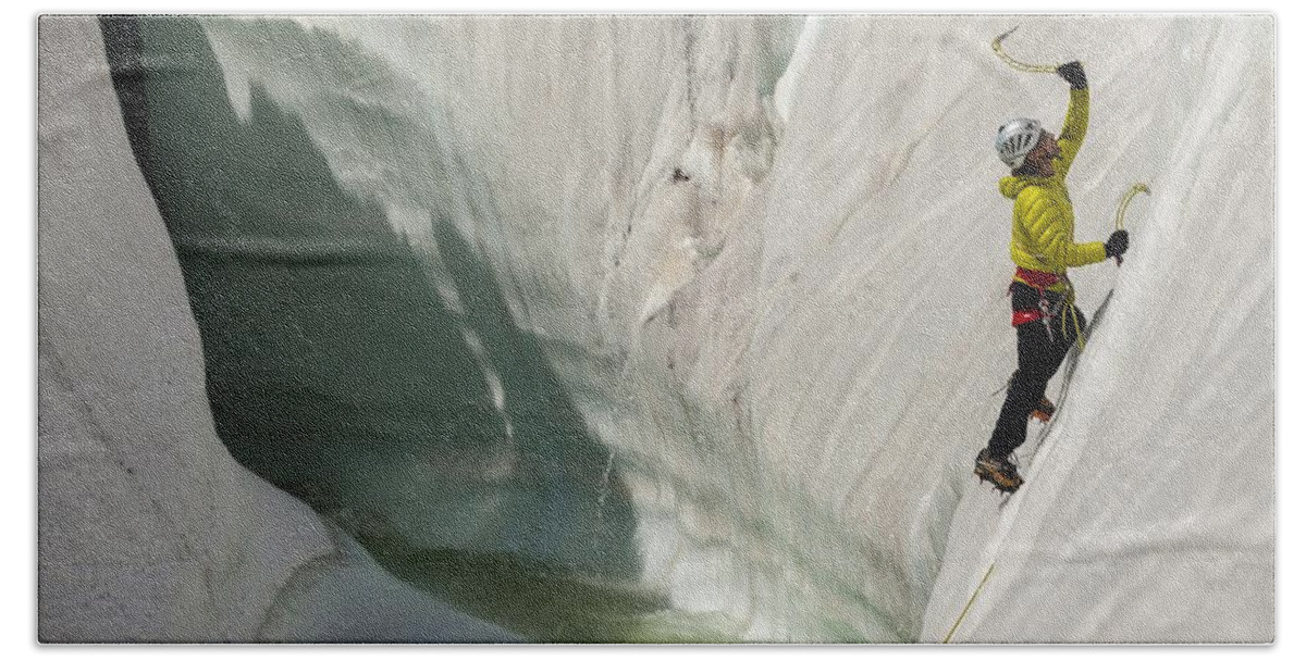 Ice Climbing Beach Towel featuring the photograph Ice Climbing #1 by Mariel Mcmeeking