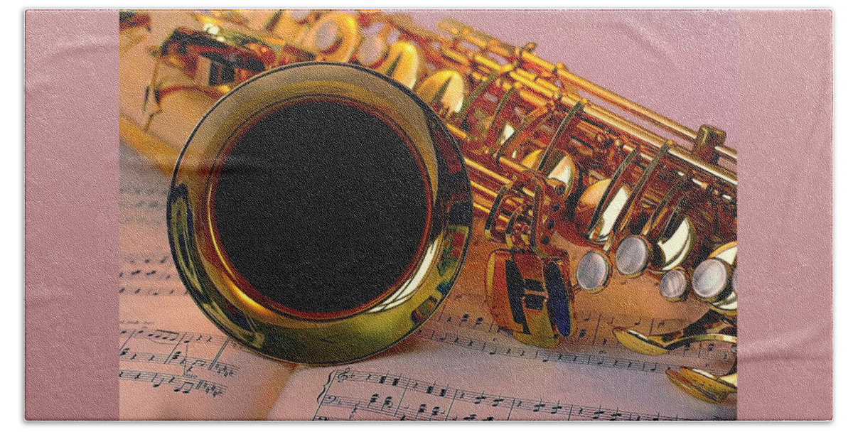 Jazz Saxophone #jazz Art Beach Towel featuring the photograph Jazz Saxaphone #1 by Louis Ferreira