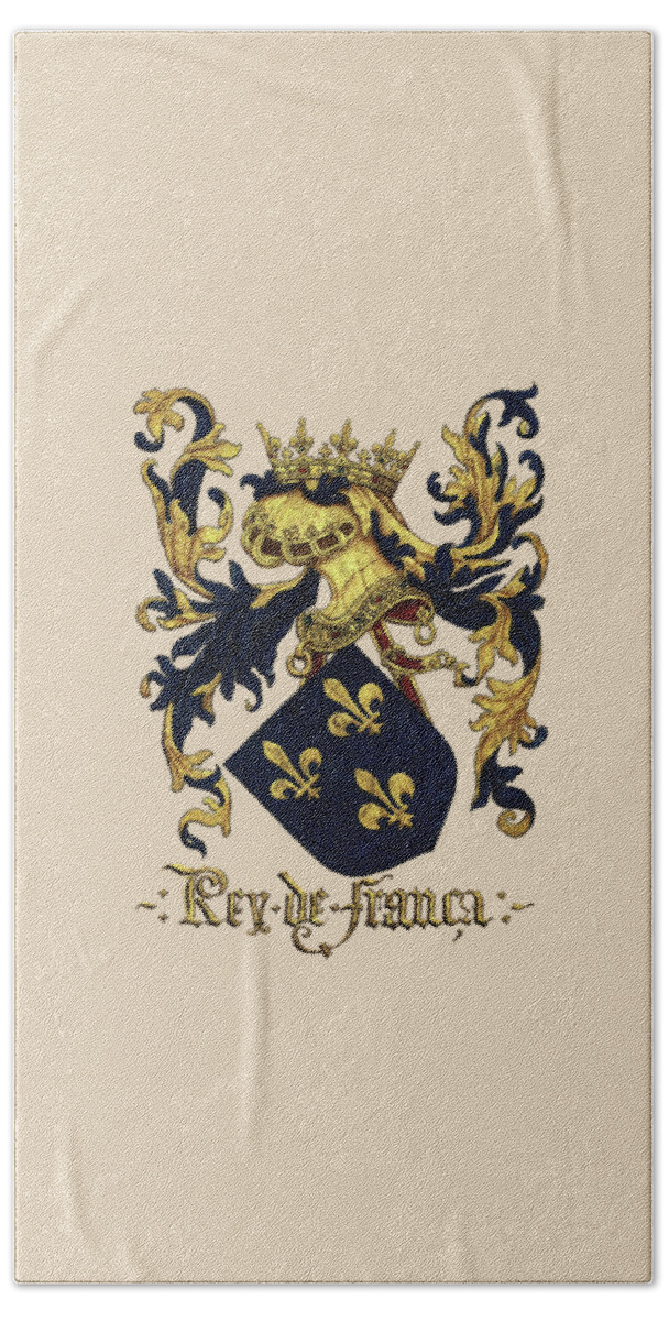 'roll Of Arms� Collection By Serge Averbukh Beach Towel featuring the photograph King of France Coat of Arms - Livro do Armeiro-Mor by Serge Averbukh