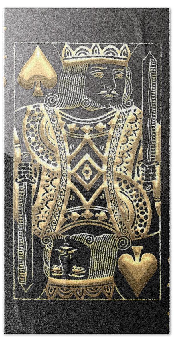 Its A Gamble By Serge Averbukh Beach Towel featuring the photograph King of Spades in Gold on Black  #1 by Serge Averbukh
