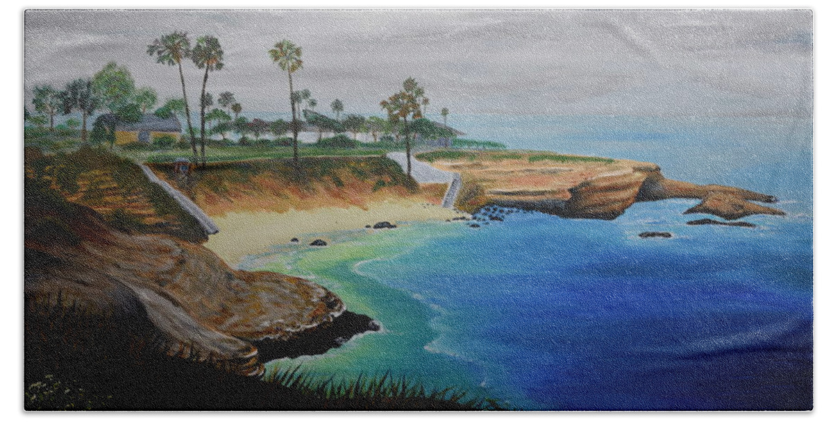 La Jolla Beach Towel featuring the painting La Jolla Cove #2 by Eric Johansen
