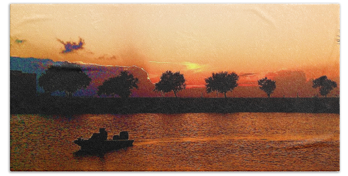 Lake Pontchartrain Beach Sheet featuring the photograph Lake Pontchartrain Sunset #1 by Deborah Lacoste