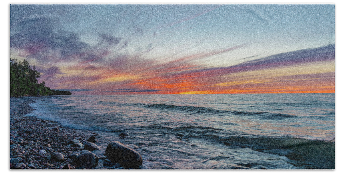Au Sable Point Beach Towel featuring the photograph Lake Superior Sunset #1 by Gary McCormick