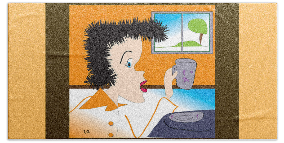 Illustration Beach Towel featuring the digital art Lets have another cup of coffee #1 by Iris Gelbart