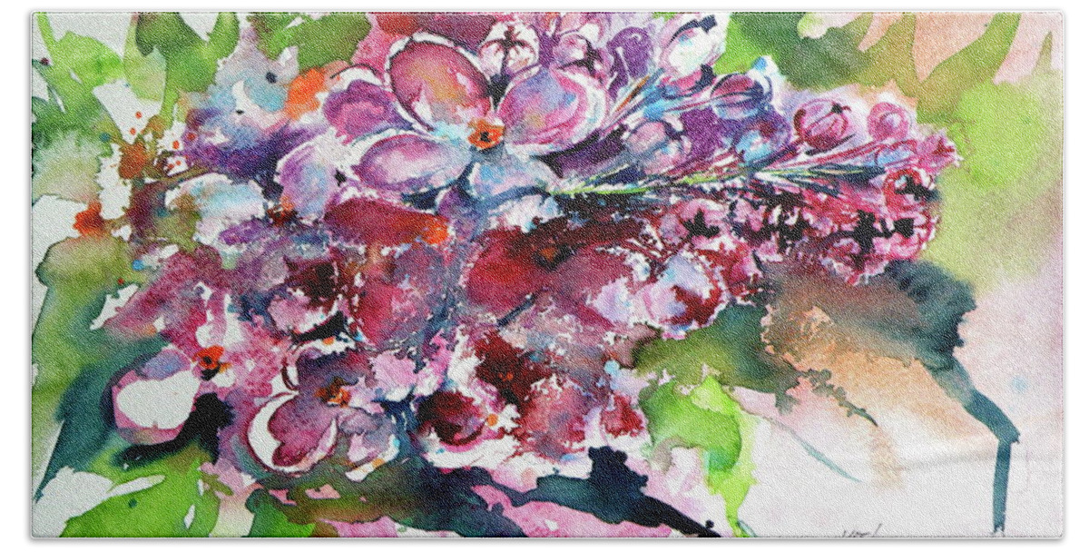 Lilac Beach Towel featuring the painting Lilac #1 by Kovacs Anna Brigitta