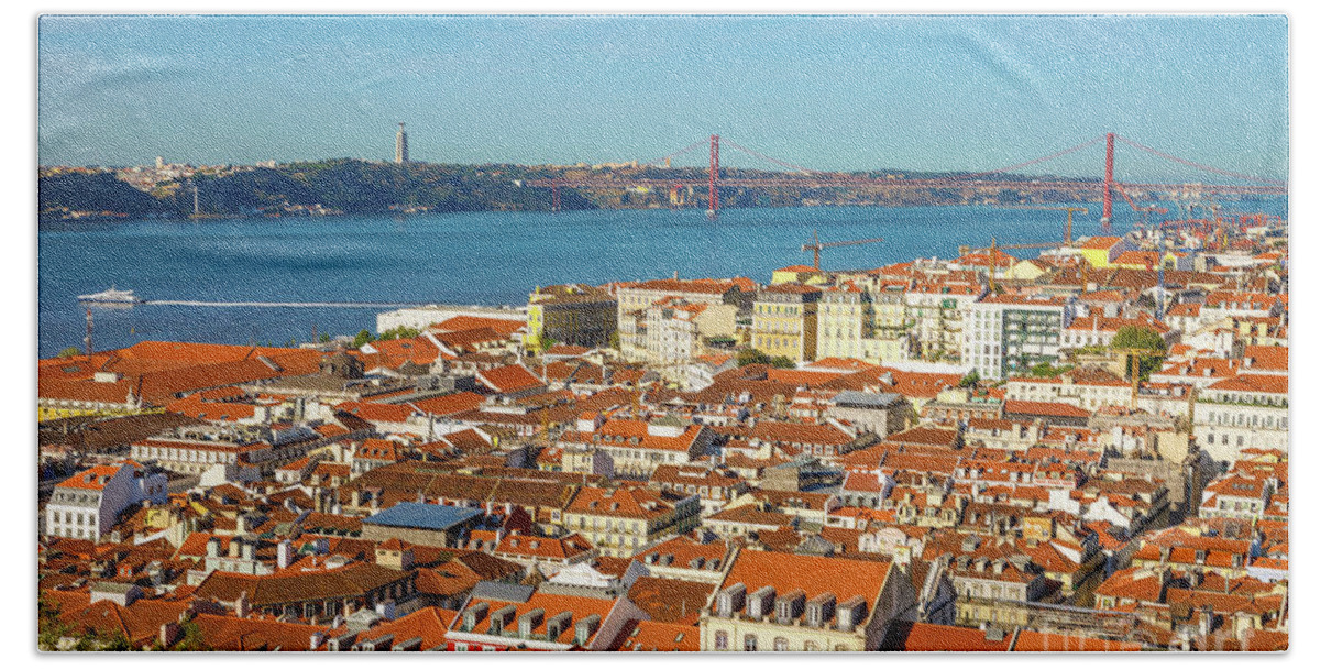 Lisbon Beach Towel featuring the photograph Lisbon skyline Portugal #1 by Benny Marty