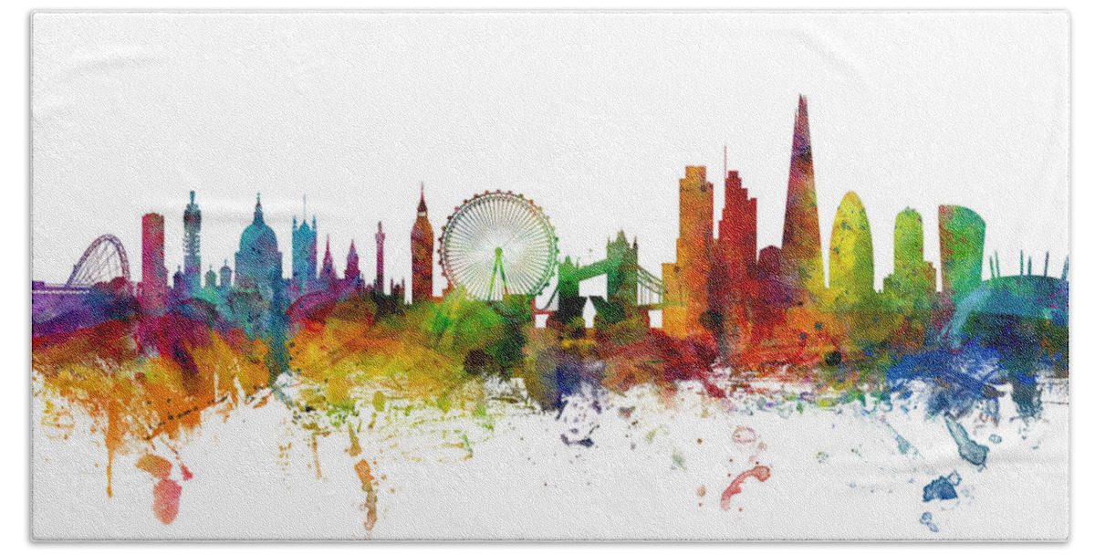 London Beach Towel featuring the digital art London England Skyline Panoramic #1 by Michael Tompsett