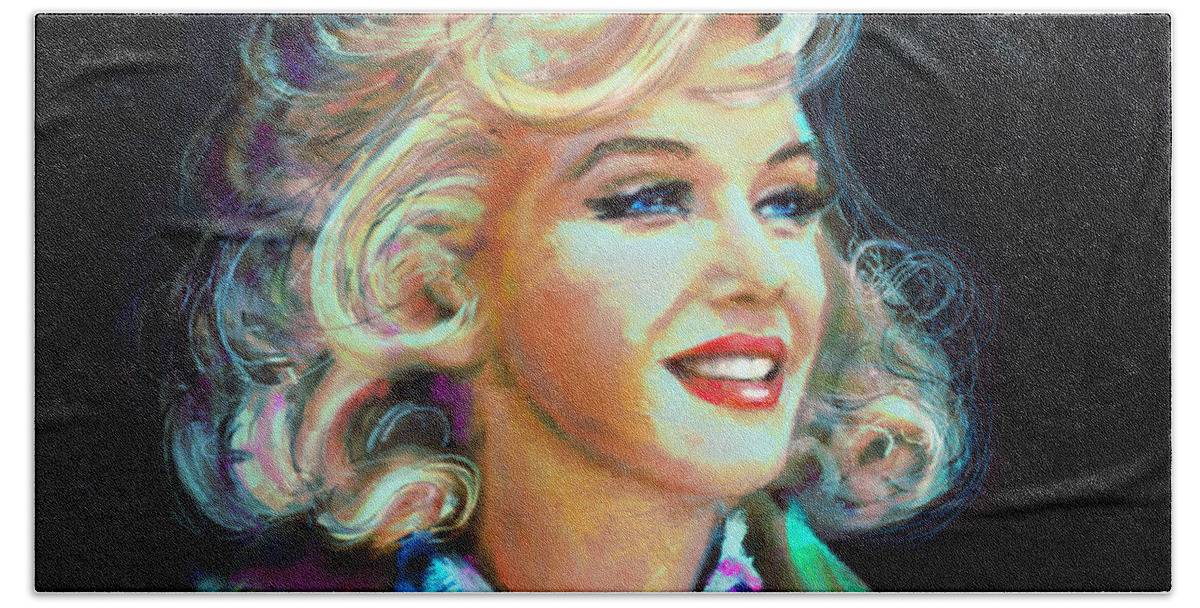 Angie Braun Beach Towel featuring the painting Marilyn Blue #1 by Angie Braun