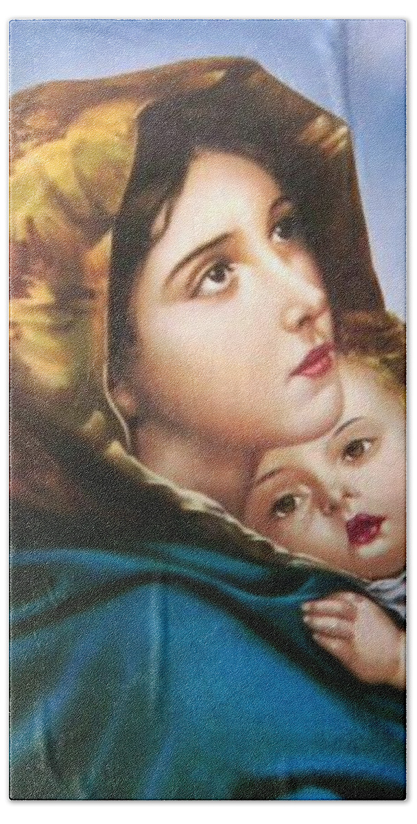 Christmas Beach Towel featuring the painting Mary and Baby Jesus by Artist Unknown