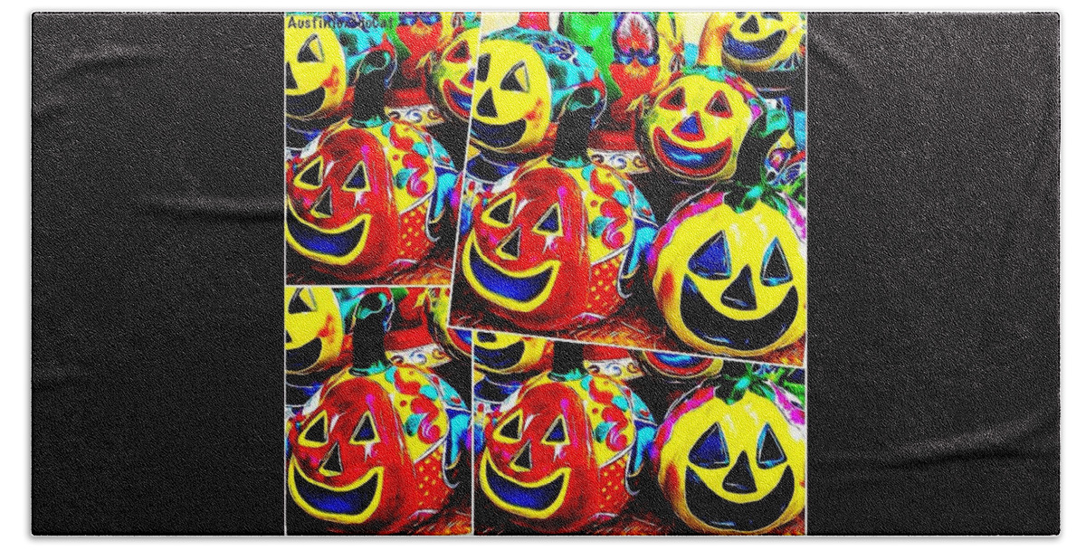 Ig_of_tx Beach Towel featuring the photograph May Your #halloween Be Extra #colorful #1 by Austin Tuxedo Cat