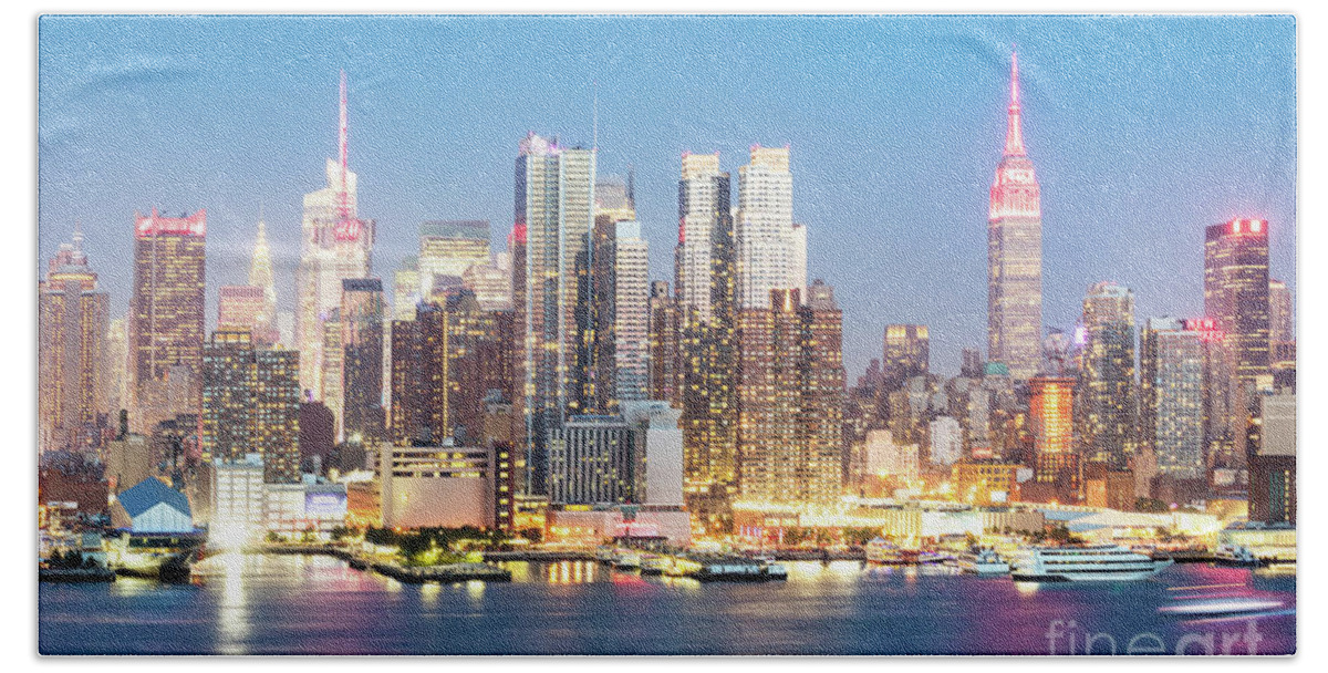 New York Beach Towel featuring the photograph Midtown Manhattan skyline at dusk, New York city, USA #1 by Matteo Colombo
