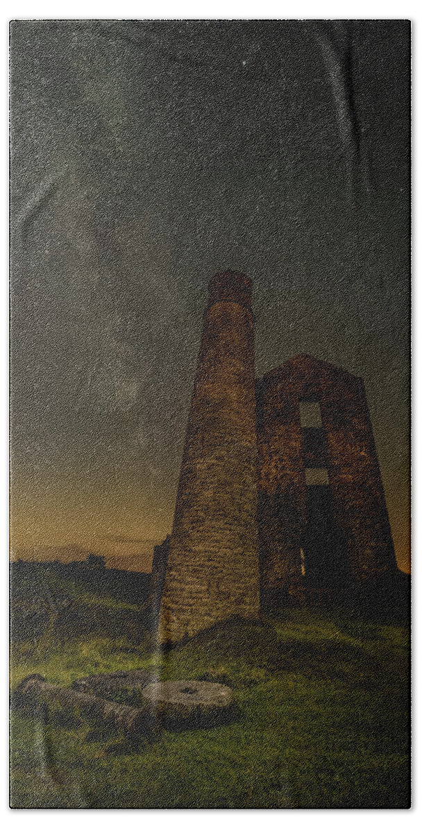 Derbyshire Beach Towel featuring the photograph Milky Way Over Old Mine Buildings. #1 by Andy Astbury