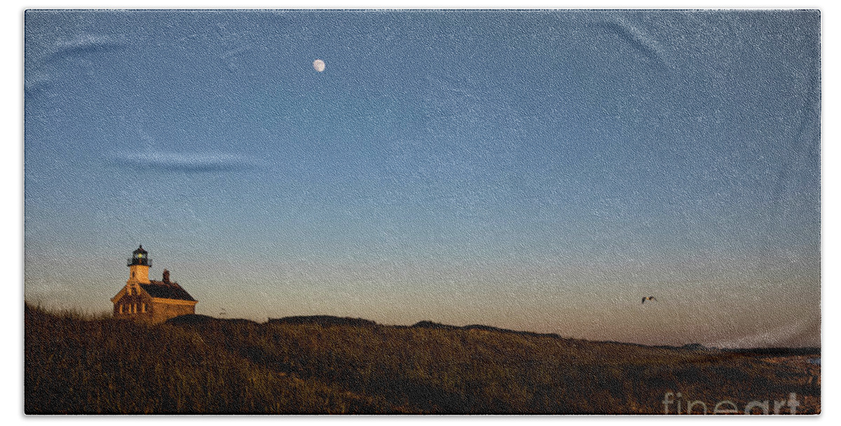 Lighthouse Beach Sheet featuring the photograph Moon over The North Light #1 by Diane Diederich