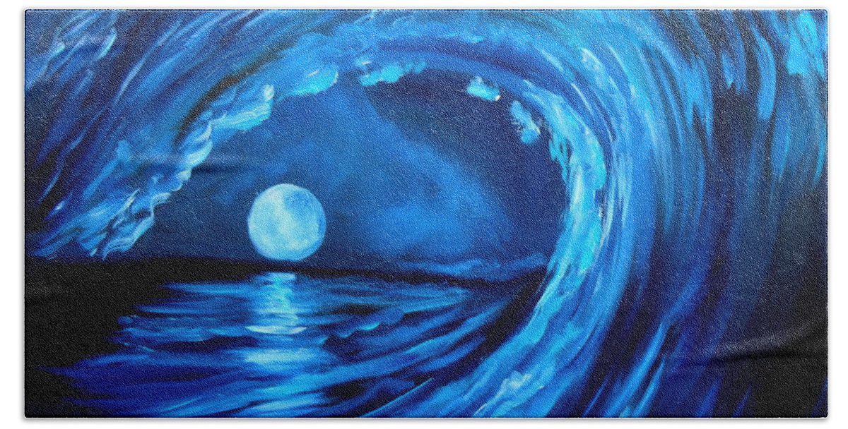 Deep Blue Wave Beach Sheet featuring the painting Moonlit Wave #2 by Jenny Lee