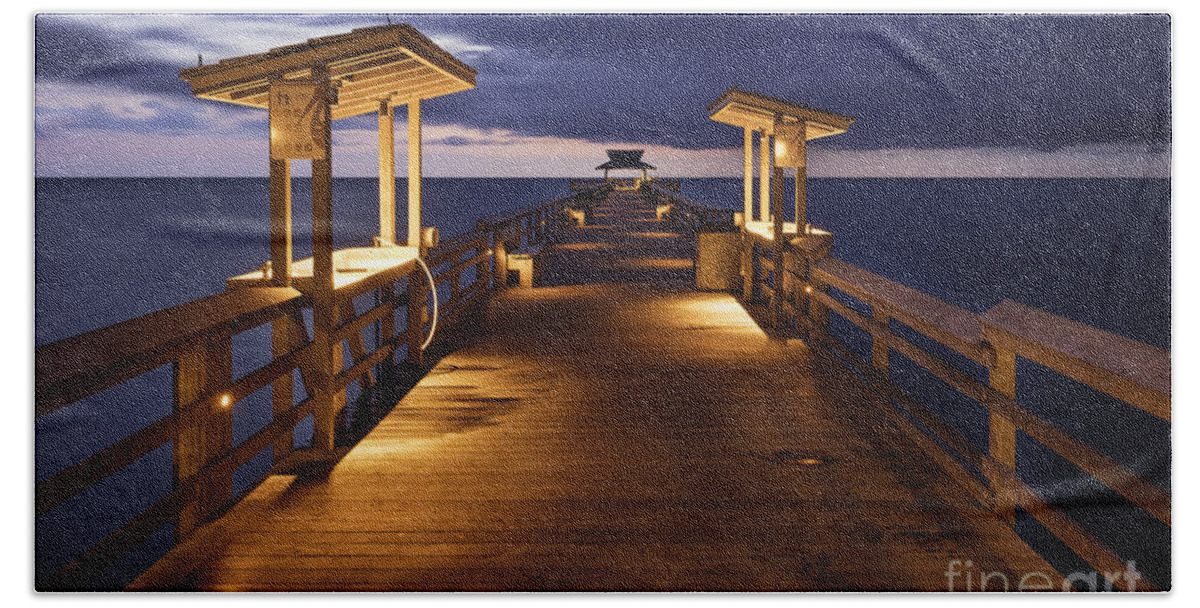 Naples Beach Towel featuring the photograph Naples Pier Twilight #2 by Brian Jannsen