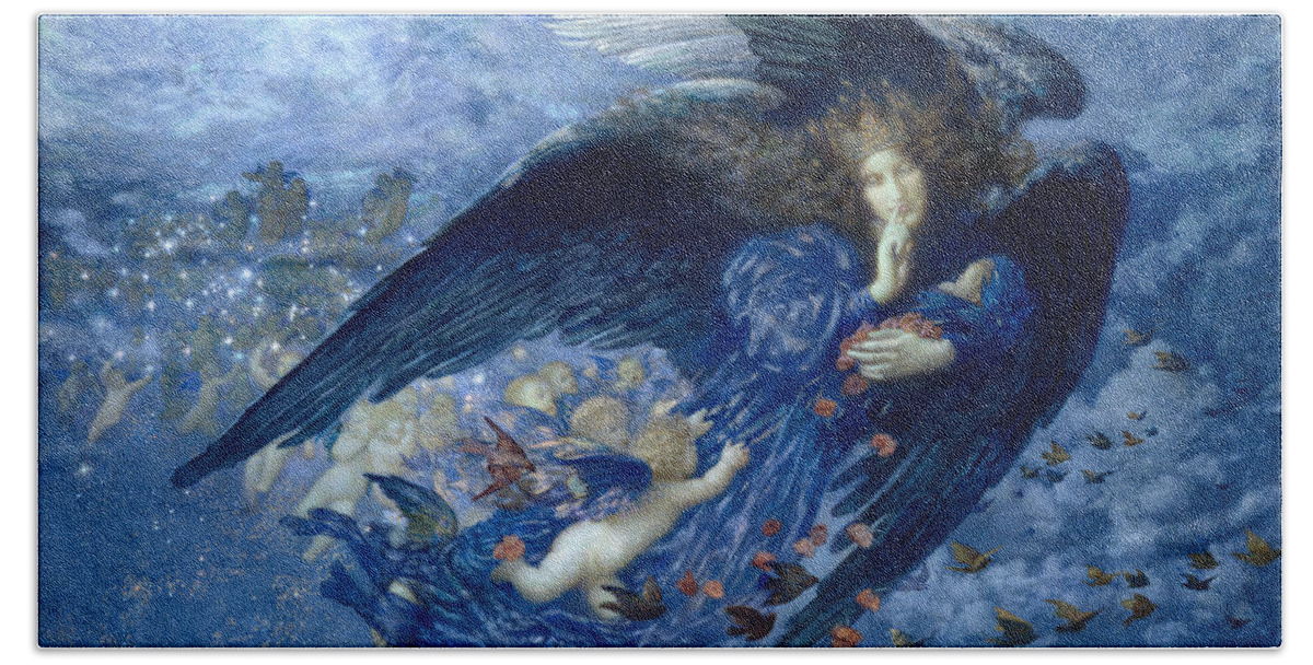 Edward Robert Hughes Beach Sheet featuring the painting Night With Her Train Of Stars #1 by Edward Robert Hughes